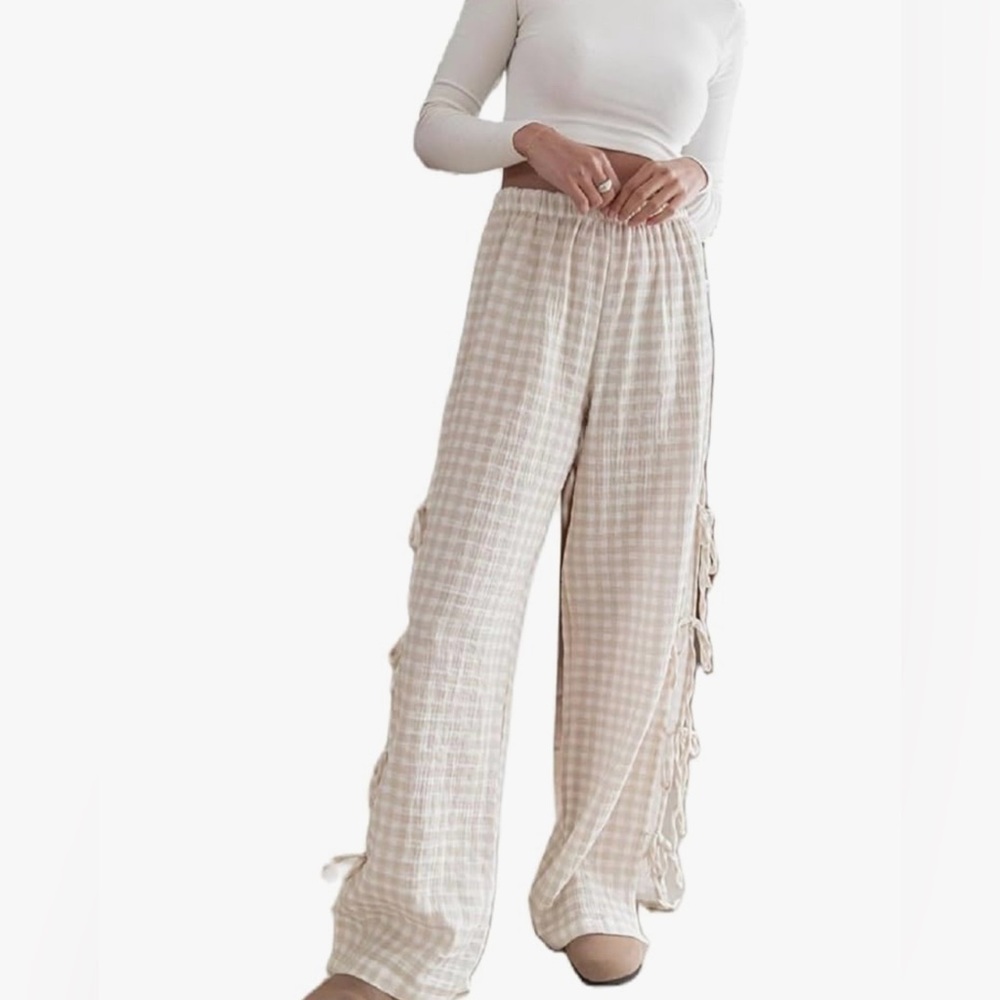 Baynoyia Women's Gingham tie-side Pants, size L